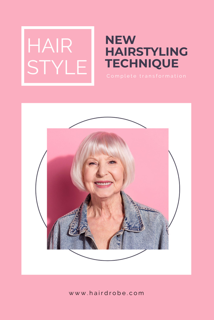 Beauty Hairstyling Products Ad with Attractive Elder Woman Pinterestデザインテンプレート