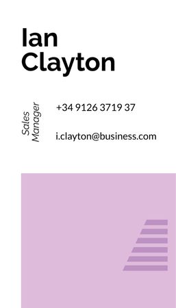 Plantilla de diseño de Contactos del gerente de ventas con marco geométrico en púrpura Business Card US Vertical 