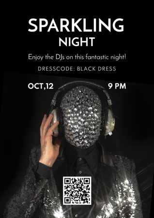 Night Party Invitation with Man in Bright Costume Flyer A4 Design Template