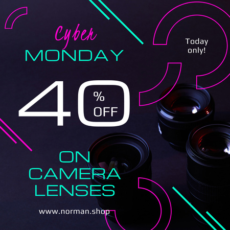 Cyber Monday Sale Camera Lenses in Black Instagram Design Template
