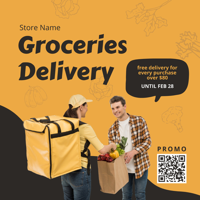 Promo For Delivery Fresh Groceries Instagram Tasarım Şablonu