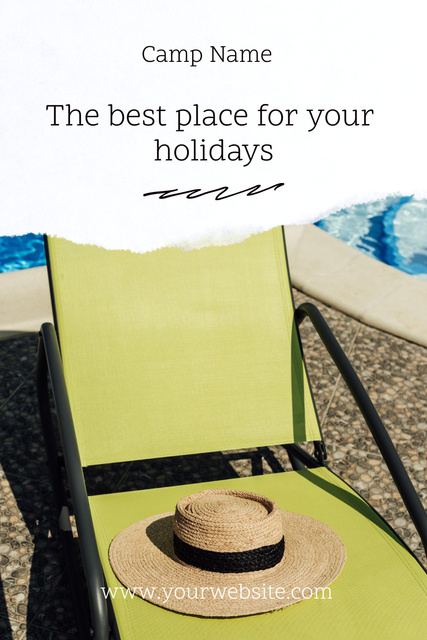 Template di design Luxury Hotel Ad with Sun Lounger and Straw Hat Pinterest