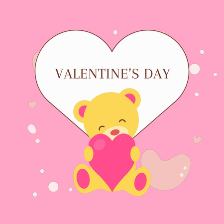 Pink Valentine's Card with Teddy Bear Animated Post Design Template