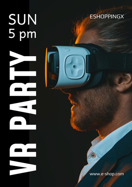 Virtual Party Announcement with Attractive Man Poster Modelo de Design