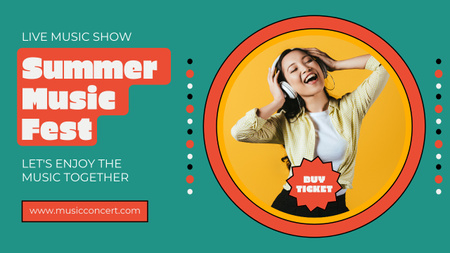 Summer Music Festival Announcement with Woman in Headphones Youtube Thumbnail Design Template