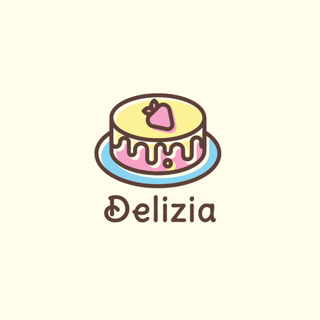 Designvorlage bäckerwerbung mit leckerem erdbeerkuchen für Logo