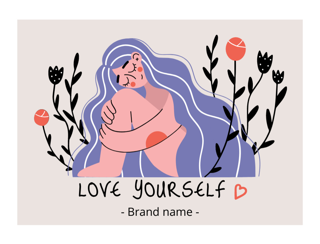 Mental Health Cute Inspirational Phrase With Illustration of Girl Postcard 4.2x5.5in Tasarım Şablonu