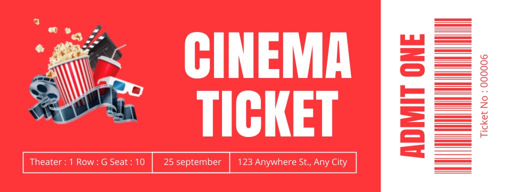 Cinema Show Invitation on Red Ticketデザインテンプレート