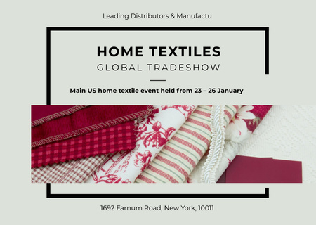 Home Textiles Event Announcement in Red Postcard Design Template