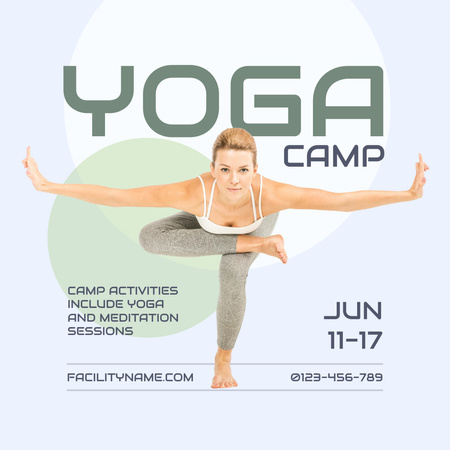 Объявление о йога-лагере с сеансами медитации Instagram – шаблон для дизайна