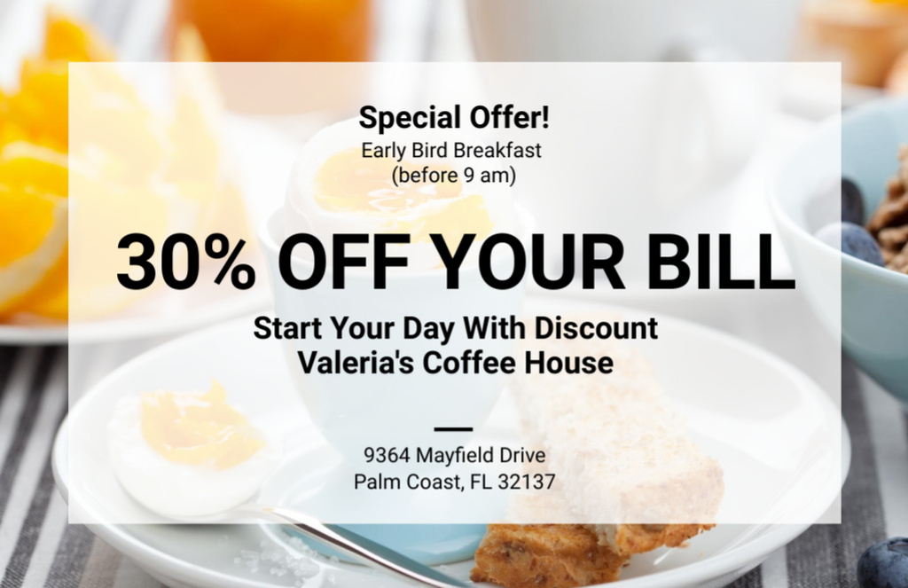 Announcement of Discount on Breakfast in Cafe Flyer 5.5x8.5in Horizontal Design Template