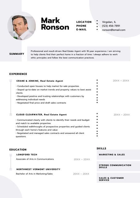 Property Agent's Skills and Experience Resume Design Template