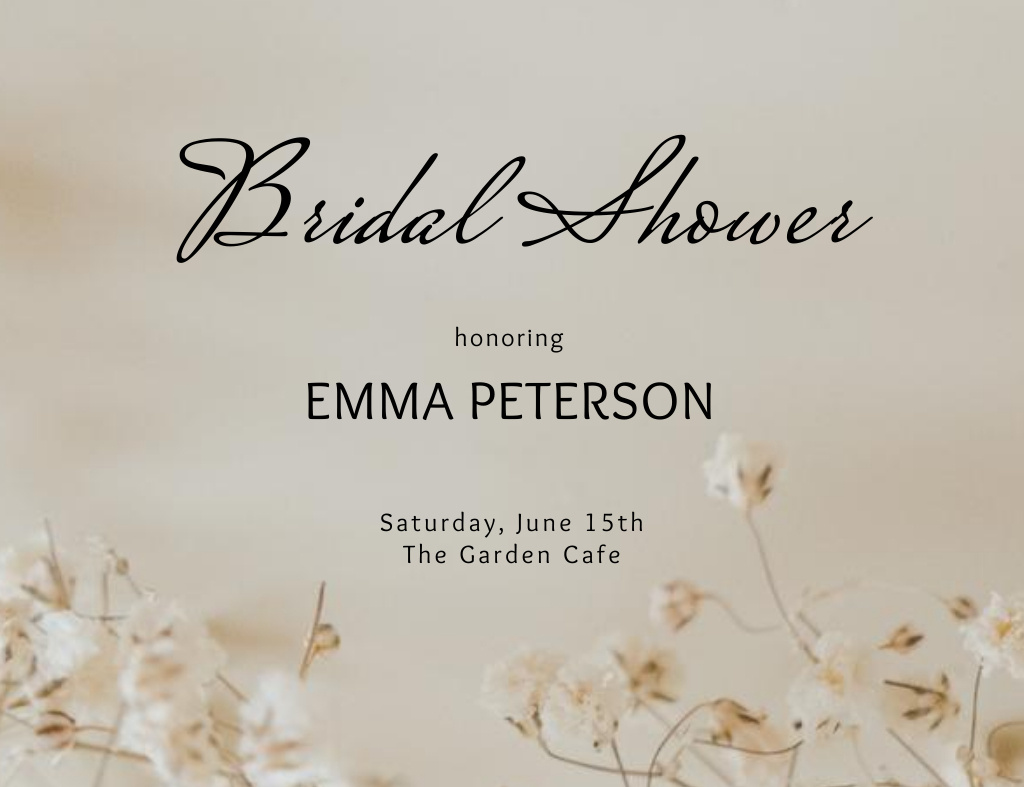 Bridal Shower With Flowers In Beige Invitation 13.9x10.7cm Horizontal Šablona návrhu