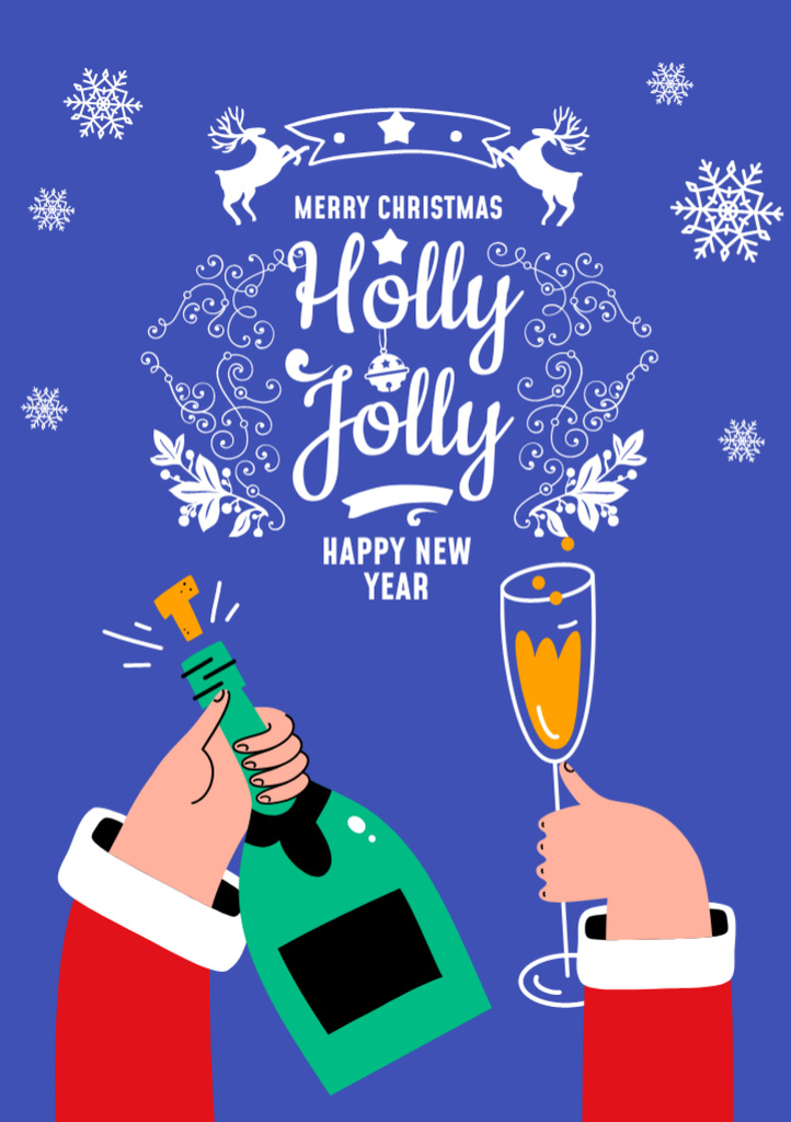 Exciting Christmas And New Year Greetings with Champagne Flyer A5 Design Template
