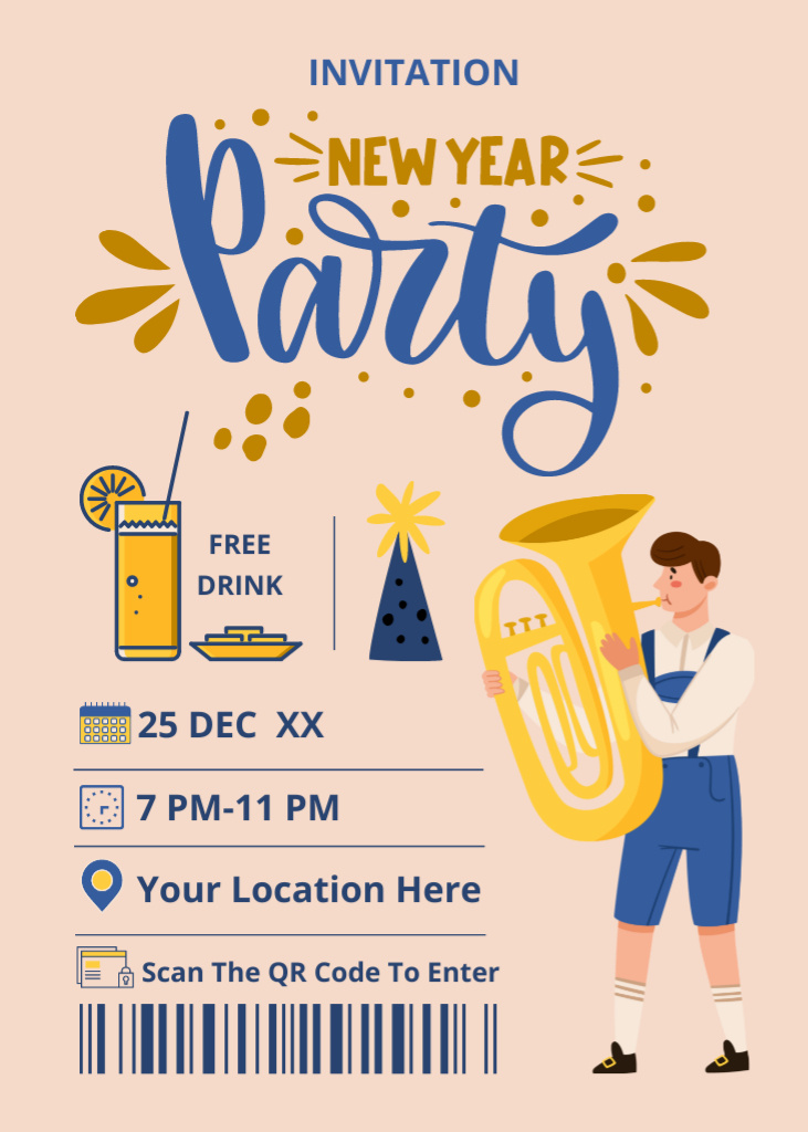 Platilla de diseño Happy New Year Festivity with Musician Invitation