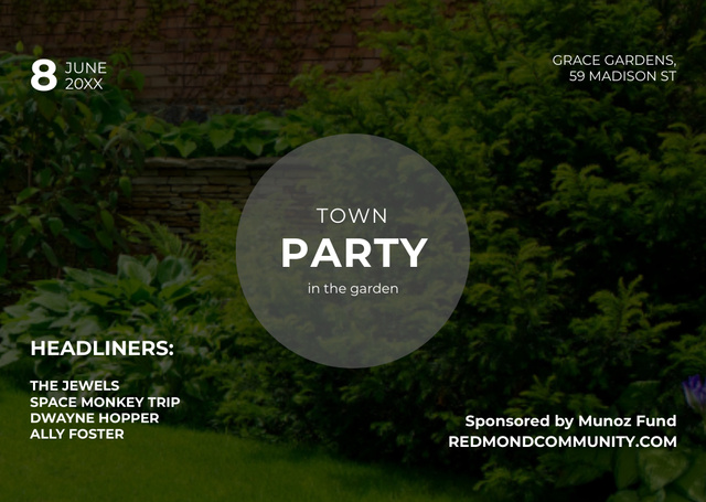 Plantilla de diseño de Town Party in Garden with Beautiful Backyard Flyer A6 Horizontal 