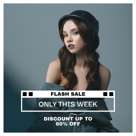Flash Sale Announcement with Young Stylish Woman Instagram Design Template