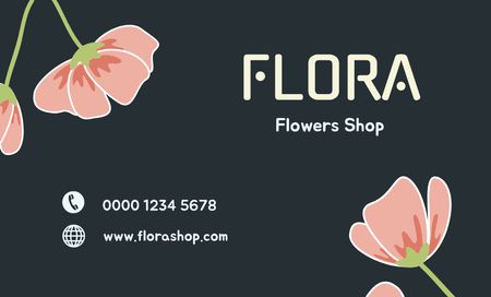 Flowers Shop Simple Advertisement on Dark Blue Business Card 91x55mm tervezősablon