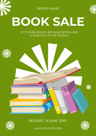 Book Sale Announcement with Illustration of Books Poster Design Template