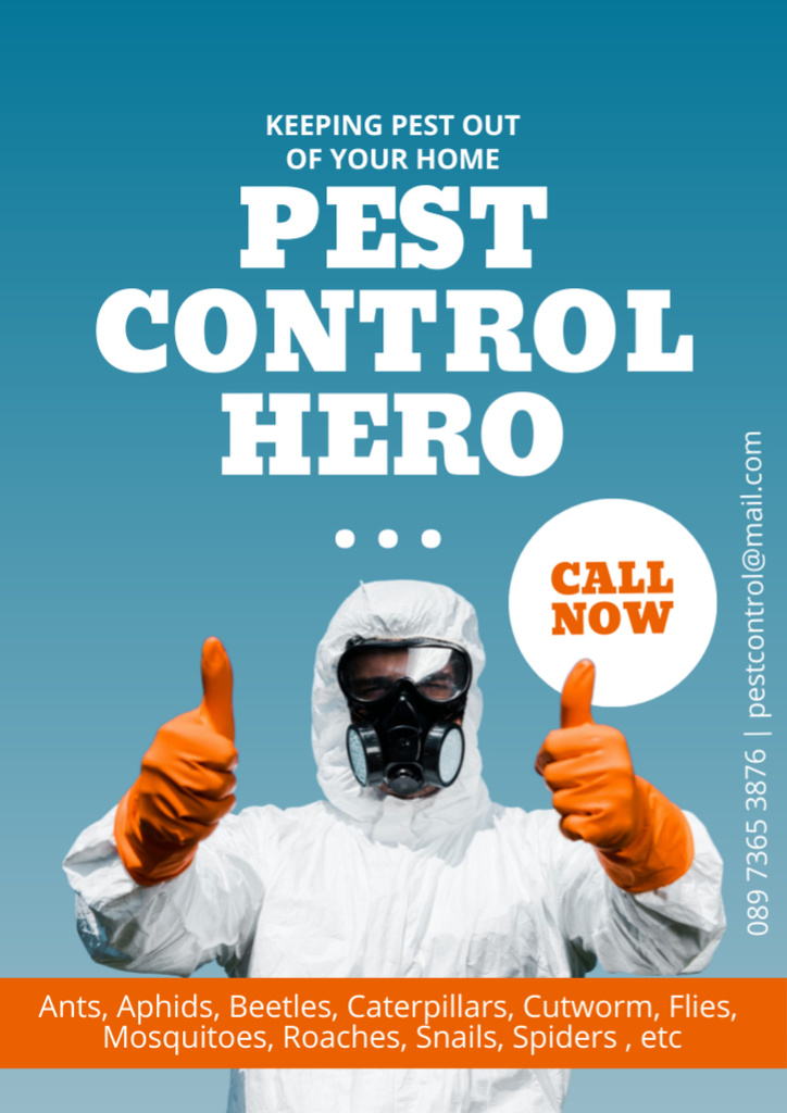 Exterminator Wearing Protection Uniform and Gas Mask Flyer A4 tervezősablon