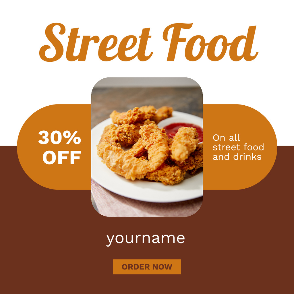 Discount Offer of Delicious Street Food on Brown Instagram Tasarım Şablonu
