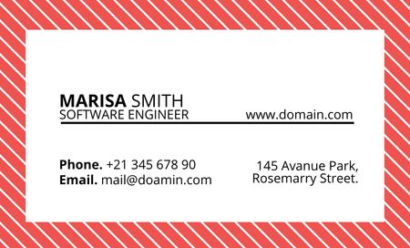 Professional Software Engineer's Info on Red Business Card 91x55mm Design Template