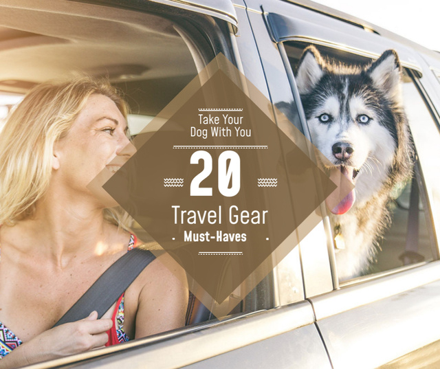 Template di design Travelling with Pet Woman and Dog in Car Facebook