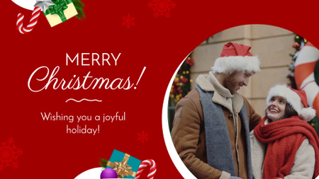 Χαρούμενες χριστουγεννιάτικες ευχές με χαρούμενο χαμογελαστό ζευγάρι Full HD video Πρότυπο σχεδίασης