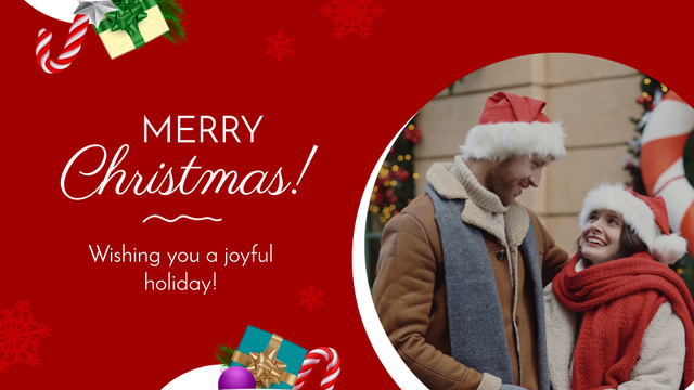 Joyful Christmas Wishes with Happy Smiling Couple Full HD video Design Template