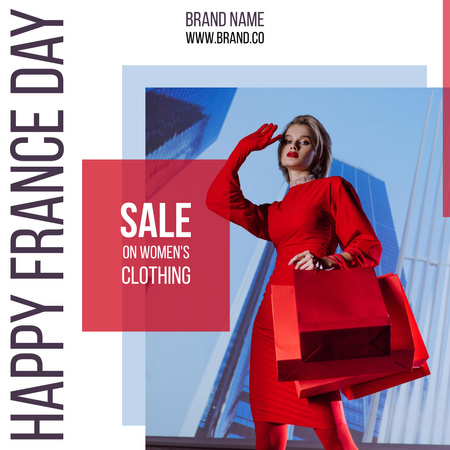 Promoting Clothes Discounts for France Day Instagram Design Template