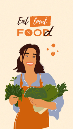 Designvorlage Vegan Lifestyle Concept with Woman holding Vegetables für Instagram Story