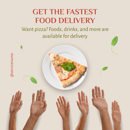 Food Delivery Ad with People Hands and Pizza Slice Instagram Tasarım Şablonu