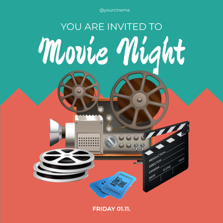 Movie Night Announcement with Projector Instagram Design Template