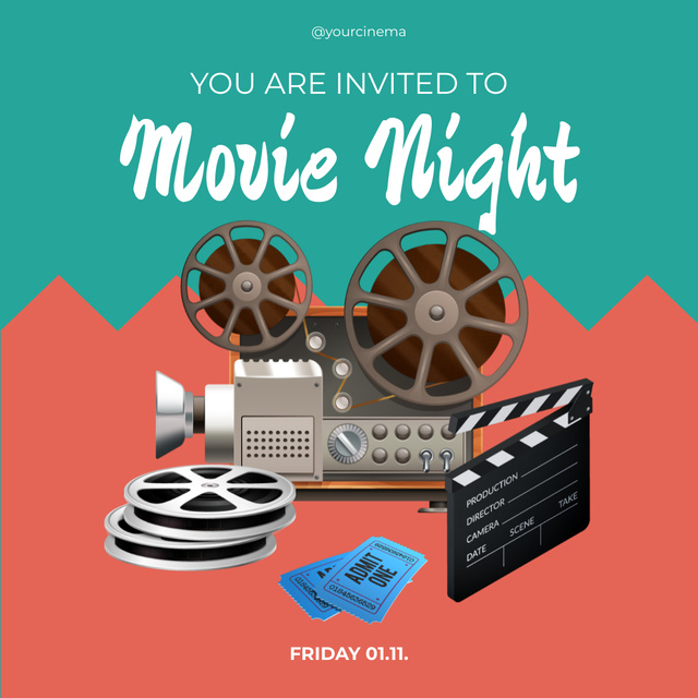 Ontwerpsjabloon van Instagram van Movie Night Announcement with Projector