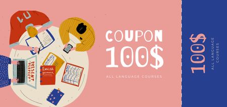 Language Courses Offer with People studying Coupon Din Large Design Template