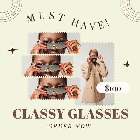 Fashion Offer with Stylish Woman in Sunglasses Instagram Design Template