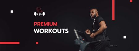 Ontwerpsjabloon van Facebook cover van premium workouts aanbieding met de man op loopband