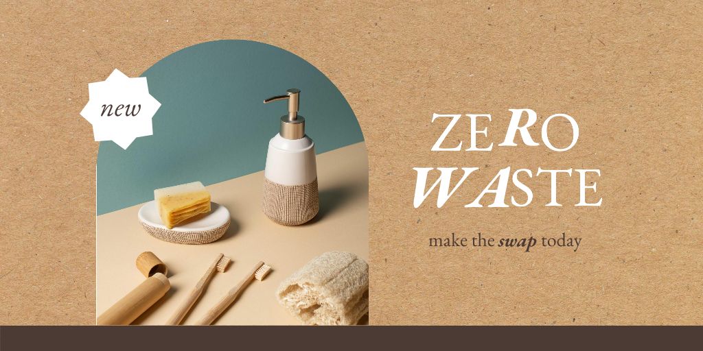 Zero Waste Concept with Bathroom Accessories Twitter Design Template