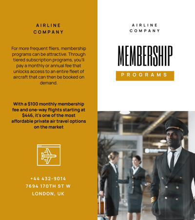 Airline Company Membership Offer with Flight Crew Brochure 9x8in Bi-fold Design Template