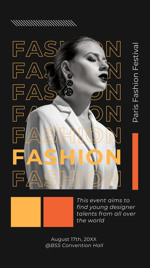 Fashion Festival Ad with Young Woman Instagram Story Design Template