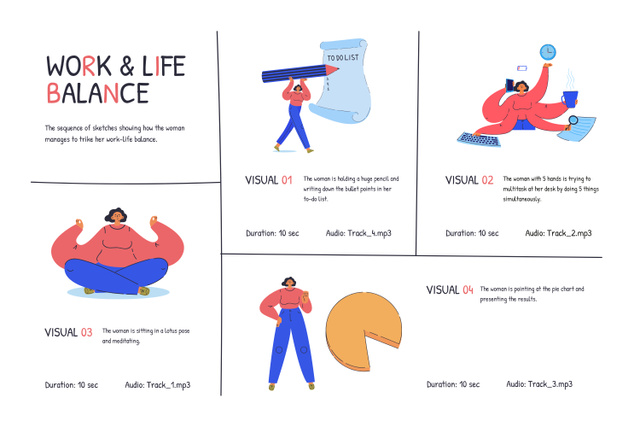 Illustrations of Work and Life balance Storyboard Design Template