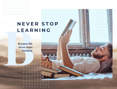 Plantilla de diseño de Cita sobre el aprendizaje con el hombre leyendo libros Postcard 4.2x5.5in 