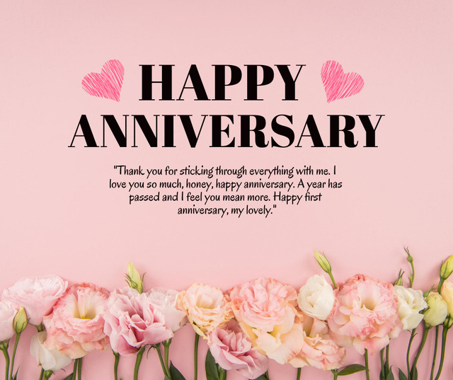 Ontwerpsjabloon van Facebook van Happy Anniversary Greeting with Flowers