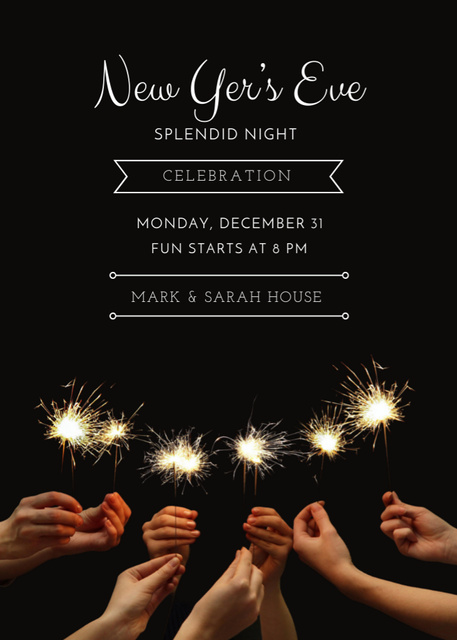 New Year Party with Shining Golden Glitter in Glasses Invitation Design Template