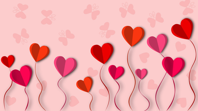 Valentine's Day Celebration with Hearts and Butterflies Zoom Background Design Template