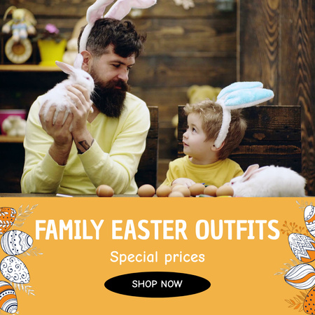Family And Bunnies With Easter Outfits Offer Animated Post Design Template