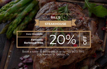 Restaurant Offer with Delicious Grilled Beef Steak Flyer 5.5x8.5in Horizontal tervezősablon