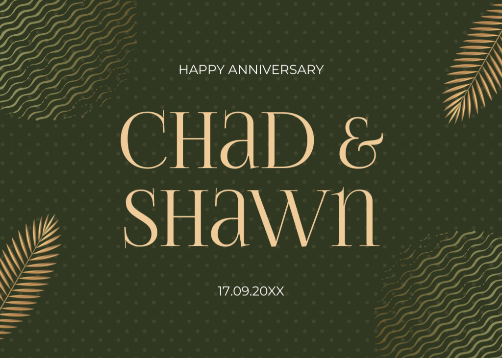 Congratulations on Anniversary of Couple on Green Postcard 5x7in Design Template