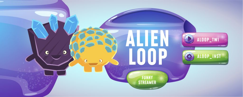 Funny Streamer Ad with Cute Aliens Twitch Profile Banner Πρότυπο σχεδίασης