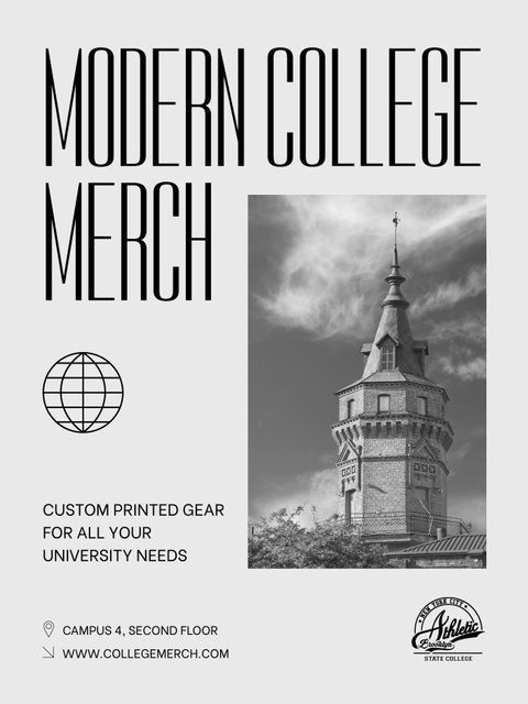 Plantilla de diseño de Modern College Merch Offer with Photo of Tower Poster 36x48in 